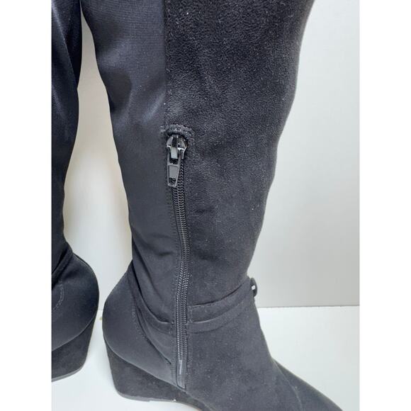 Bebe Women’s Hanan Sz9 M Black Knee High Boots Zip Up Wedge Heel Whimsy Goth - Picture 5 of 12